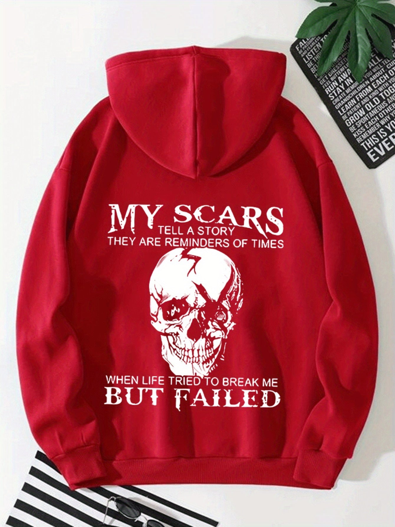 Men’s “My Scars Tell a Story” Hoodie – Skull Back Print Motivational Pullover