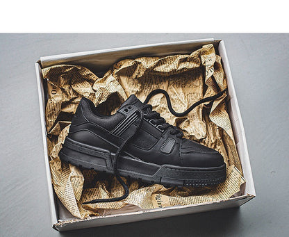 Loom & Soul Men’s Retro Platform Sneakers – Black Casual Sports Board Shoes with Hidden Lift and Microfiber Upper