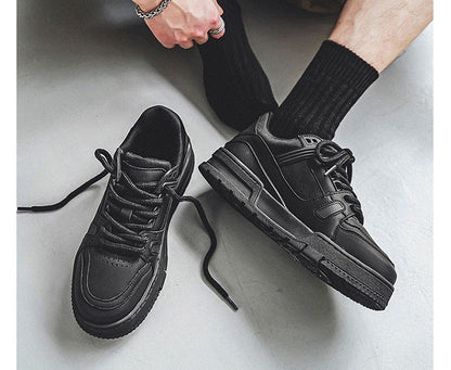 Loom & Soul Men’s Retro Platform Sneakers – Black Casual Sports Board Shoes with Hidden Lift and Microfiber Upper