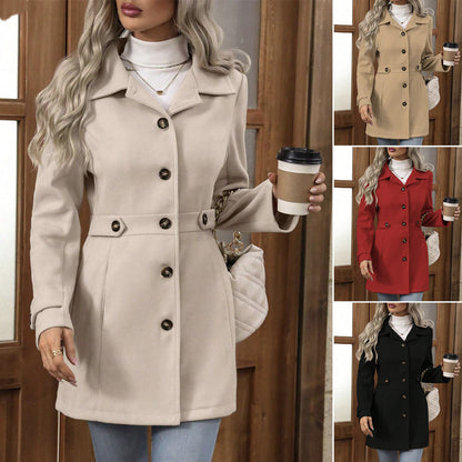 Loom & Soul™ Elegant Woolen Coat – Women’s Mid-Length Single-Breasted Lapel Jacket for Effortless Winter Style