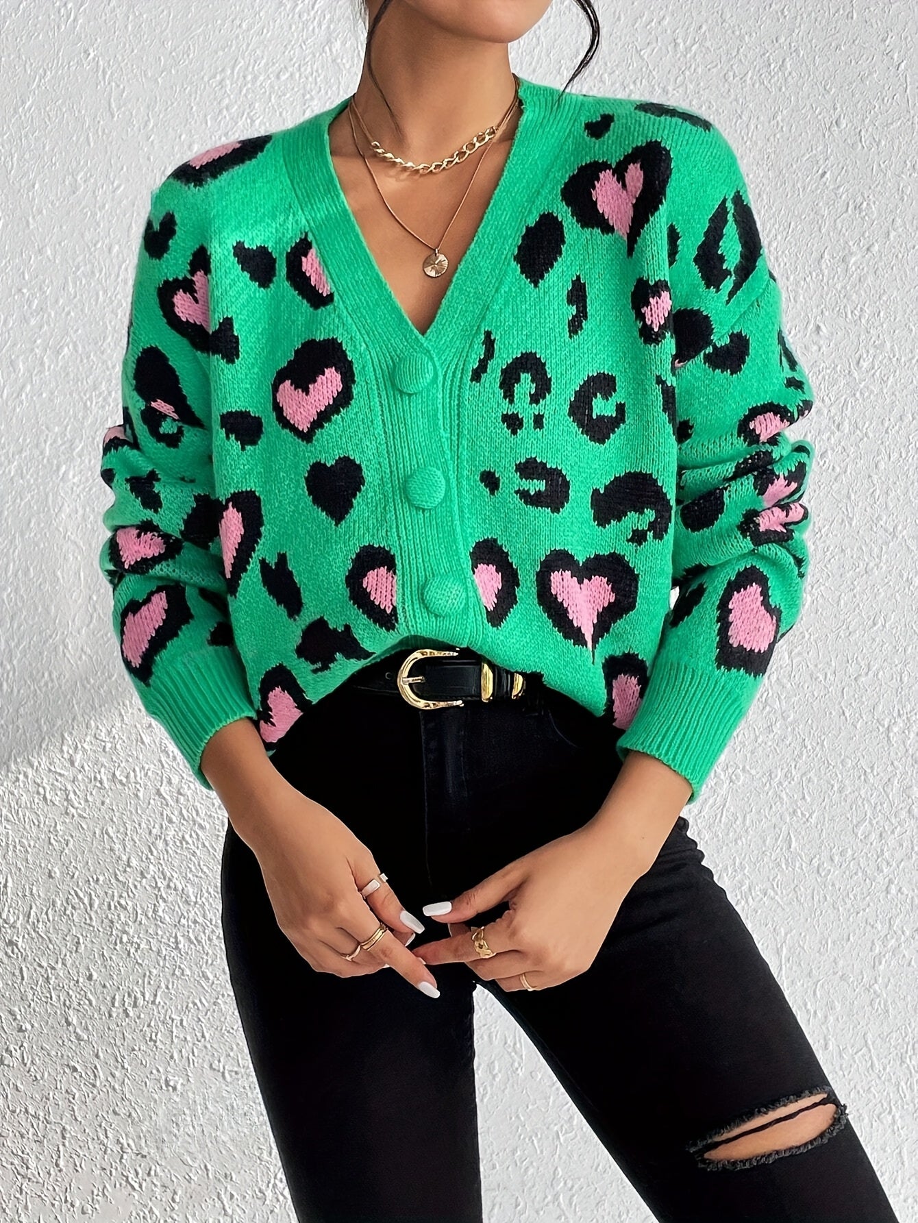 Suéter Jacquard de Leopardo – Tejido Informal Elegante para Mujer Primavera/Otoño