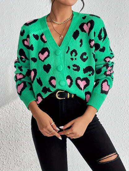 Suéter Jacquard de Leopardo – Tejido Informal Elegante para Mujer Primavera/Otoño