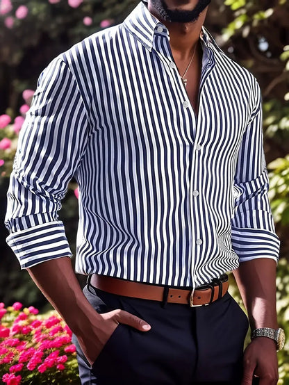 Loom & Soul™ Men’s Striped Long-Sleeve Shirt – Casual Lapel Button Down Top