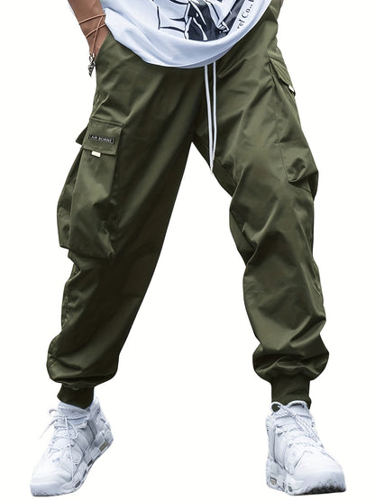 Loom & Soul™ Men’s Cargo Pants – Multi-Pocket Hip-Hop Streetwear Drawstring Trousers