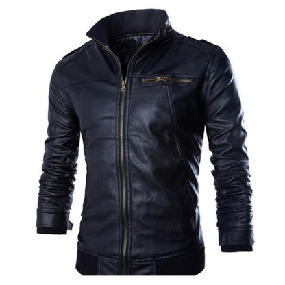 Loom & Soul™ Men’s Motorcycle PU Leather Jacket – Classic Biker Style with Soft Polyester Lining
