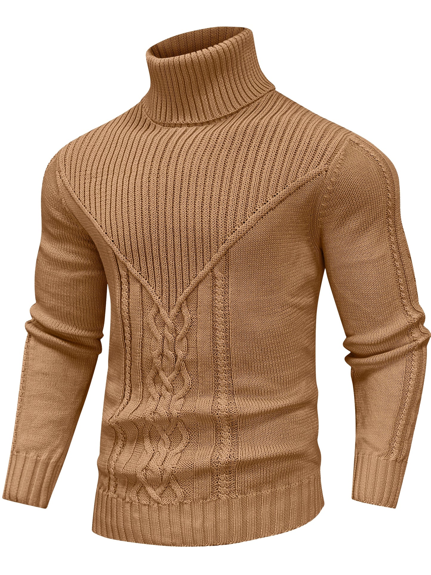 Suéter de cuello alto trenzado vintage para hombre – Jersey de punto clásico