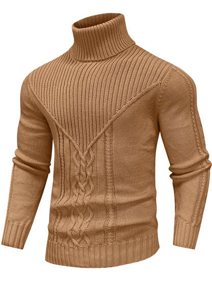 Suéter de cuello alto trenzado vintage para hombre – Jersey de punto clásico