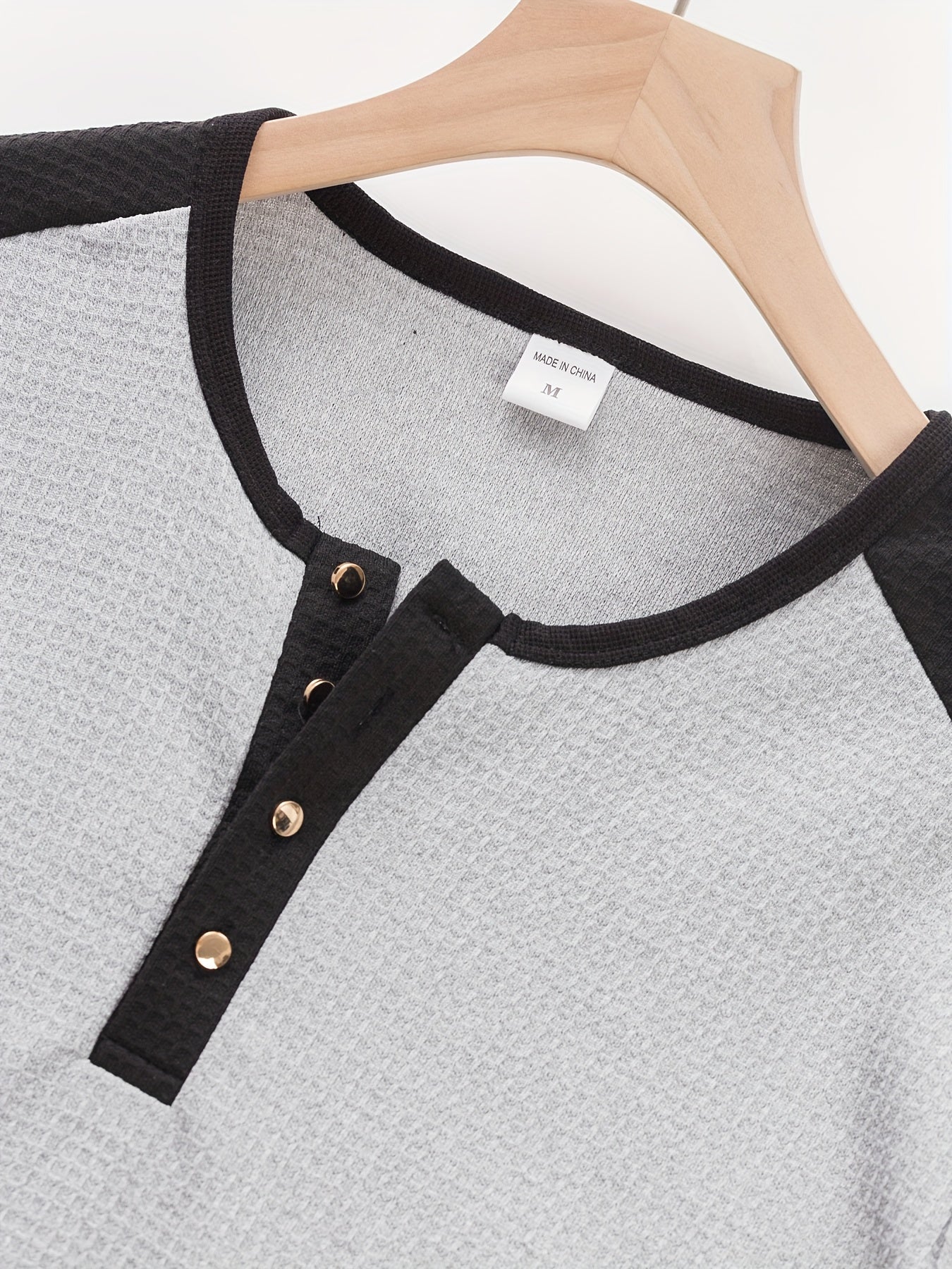 Men’s Waffle Henley Shirt – White & Black All-Season Button Top
