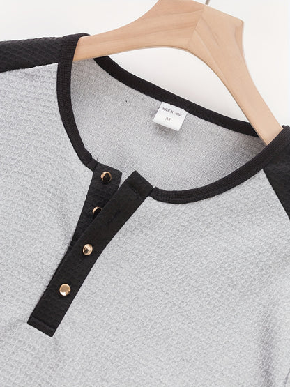 Men’s Waffle Henley Shirt – White & Black All-Season Button Top