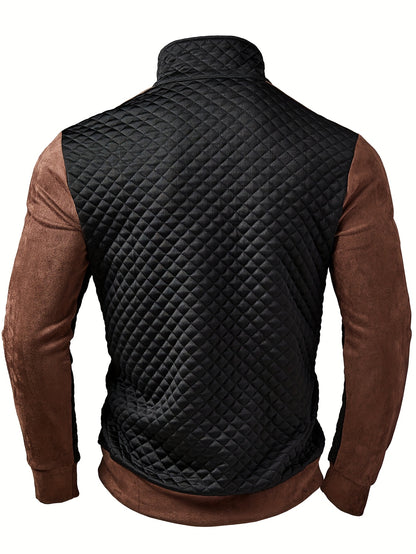 Henley zippé en maille diamant pour homme – Pull texturé color block