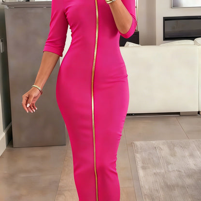 Boat Neck Bodycon Midi Dress – Elegant Slim Fit Short Sleeve Dress