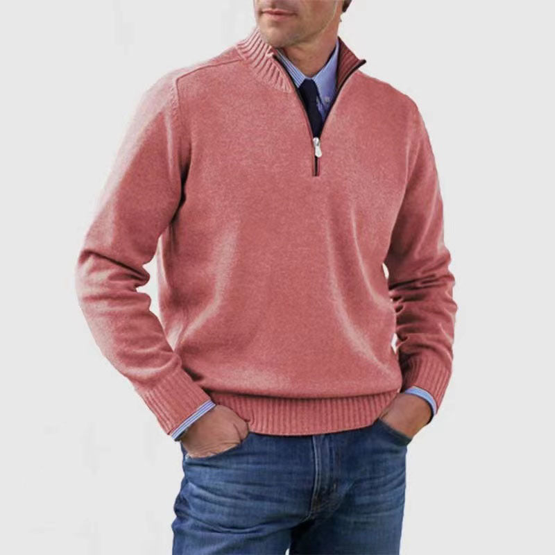 Loom & Soul™ Men’s Stand Collar Sweater – Slim-Fit Winter Knit Pullover with Zipper Neck