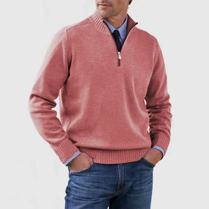 Loom & Soul™ Men’s Stand Collar Sweater – Slim-Fit Winter Knit Pullover with Zipper Neck