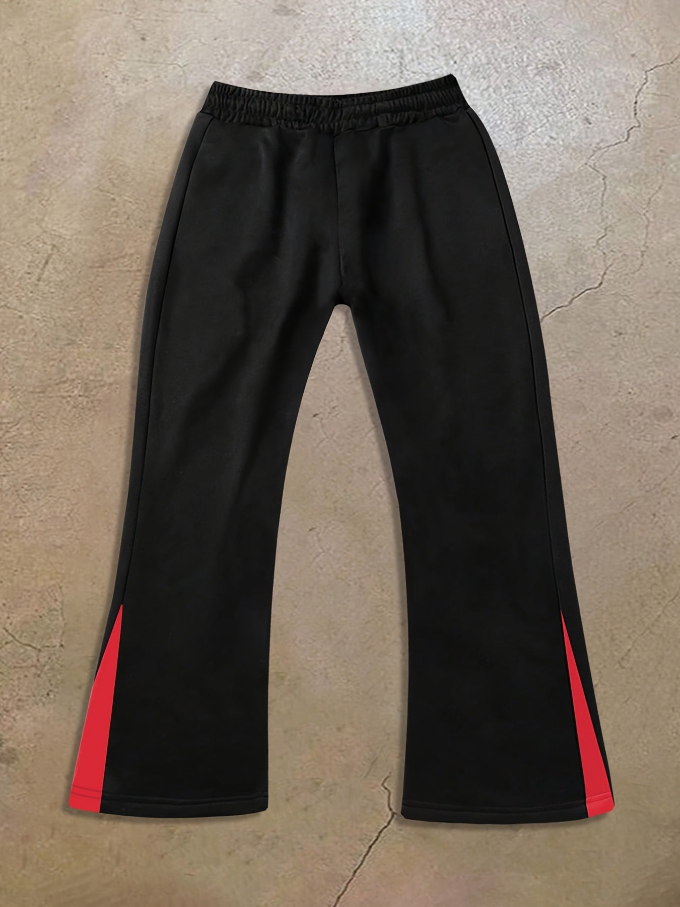 Men’s Black Flared Pants – Cross Print Streetwear Trousers with Red Stripe