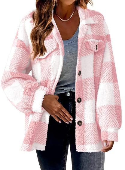 Loom & Soul Women’s Lamb Fleece Jacket – Soft Button-Up Sherpa Coat for Cozy Winter Warmth