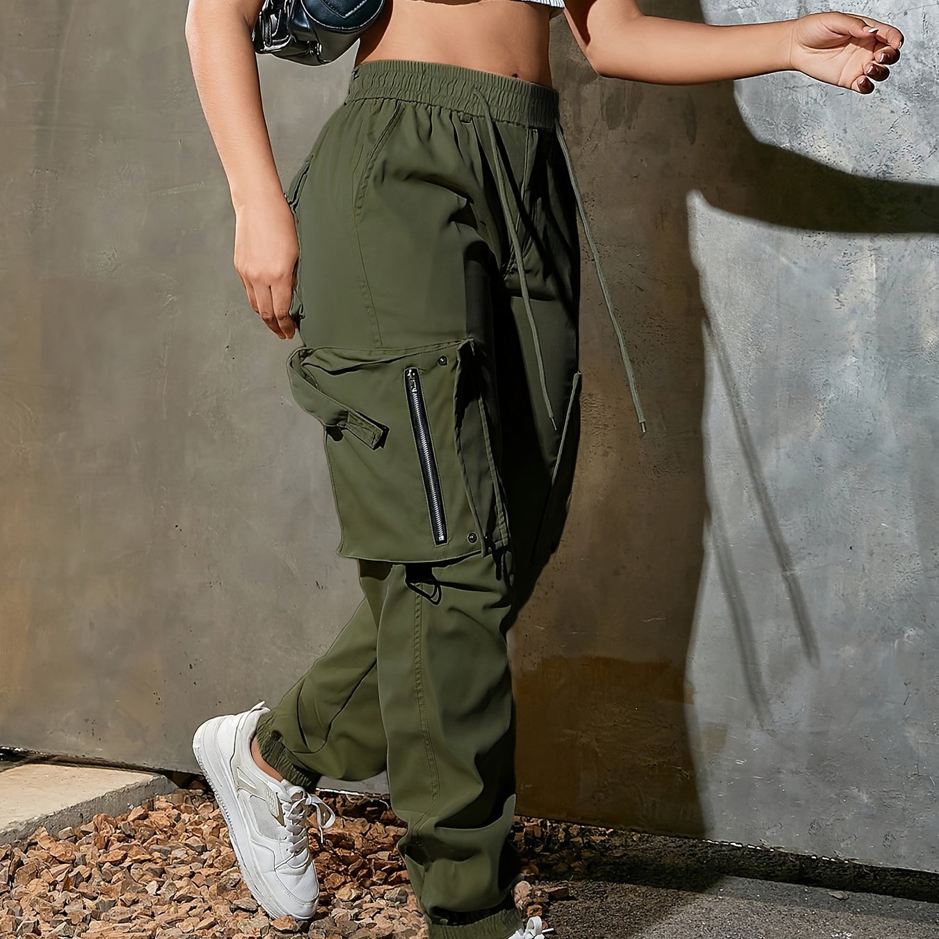 Pantalon cargo à cordon de serrage pour femme – Coupe décontractée style urbain, multipoches