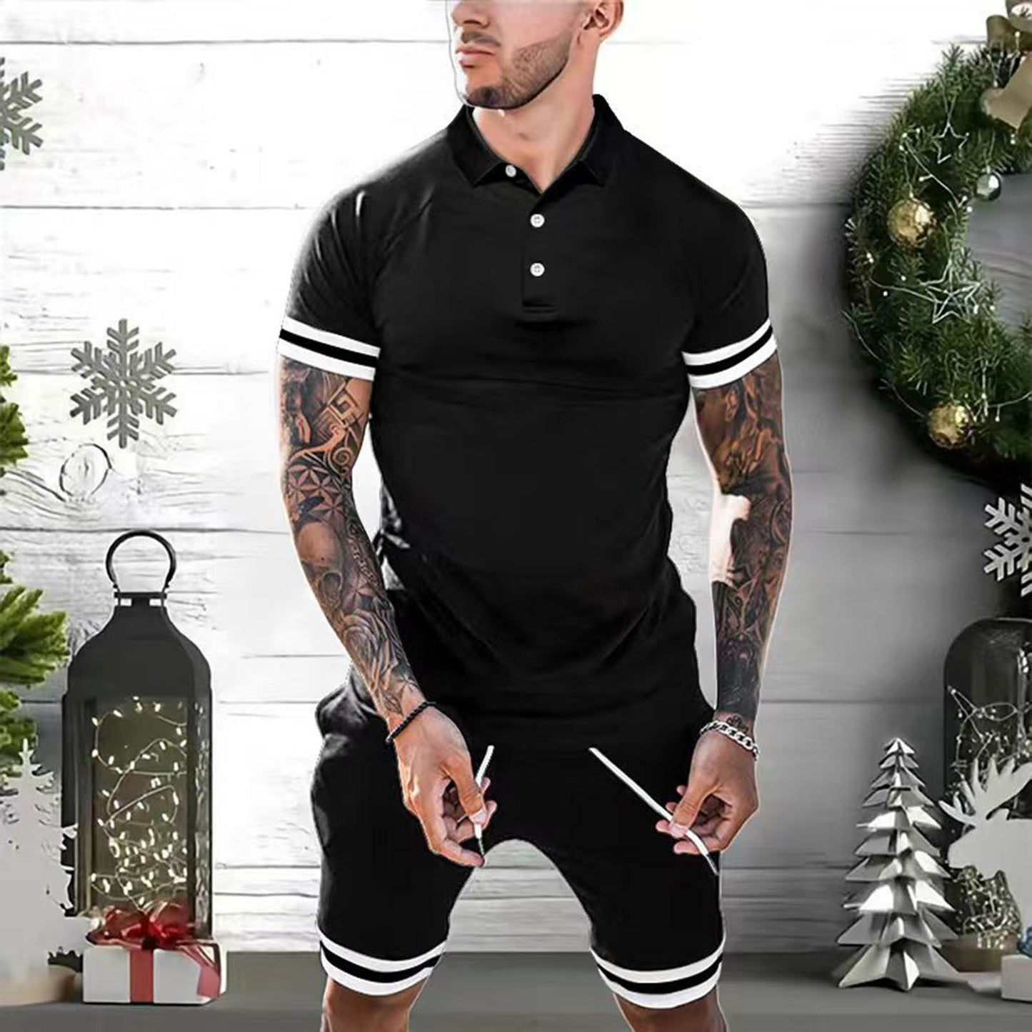 Conjunto de verano de 2 piezas de polo y shorts para hombre – Atuendo deportivo casual
