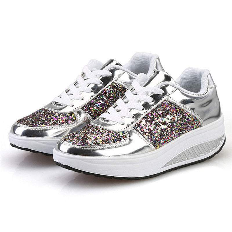 Loom & Soul™ Sequin Women’s High-Top Sneakers – Canvas & Leather Vulcanized Shoes with Rear Strap