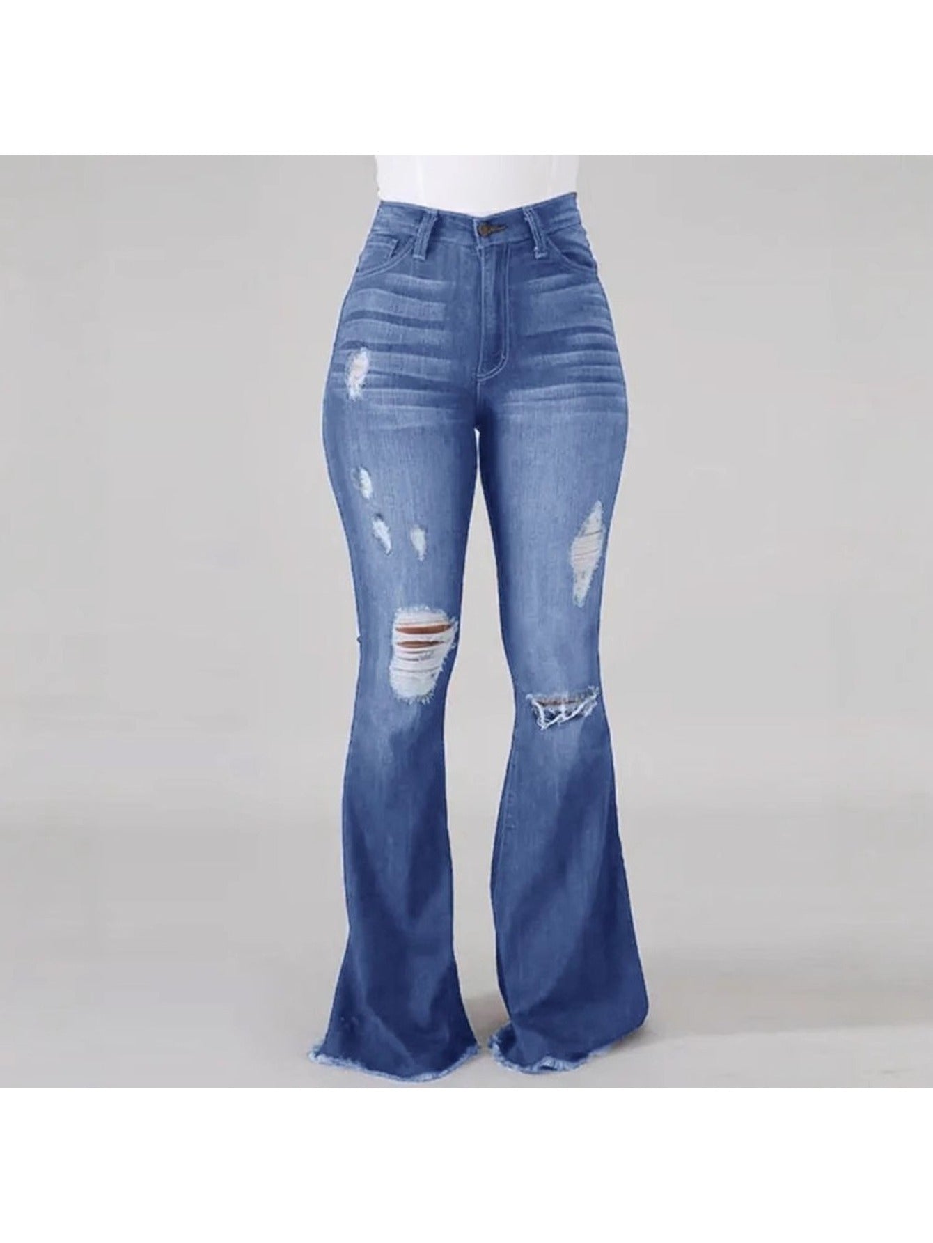 Jean évasé taille haute – Jean denim moulant déchiré extensible