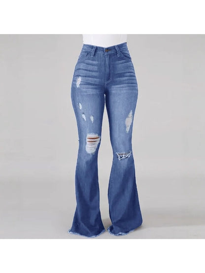 Jean évasé taille haute – Jean denim moulant déchiré extensible