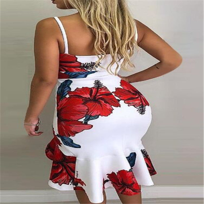 Vestido Midi Irregular Halter - Vestido de Fiesta de Verano Estampado con Tirantes