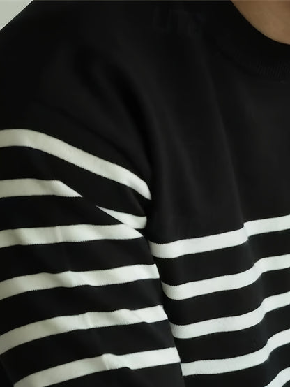 Pull en maille rayé pour homme – Col rond décontracté style streetwear