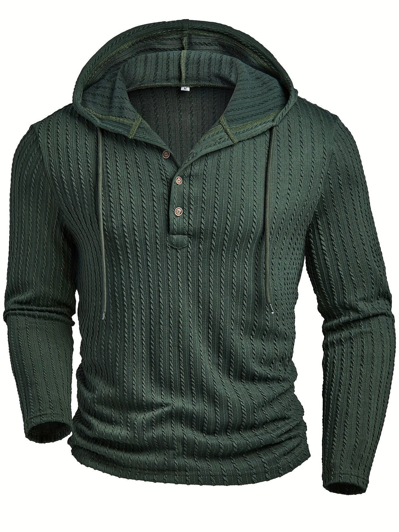 Camisa Henley con capucha para hombre – Sudadera texturizada informal de manga larga con cordón
