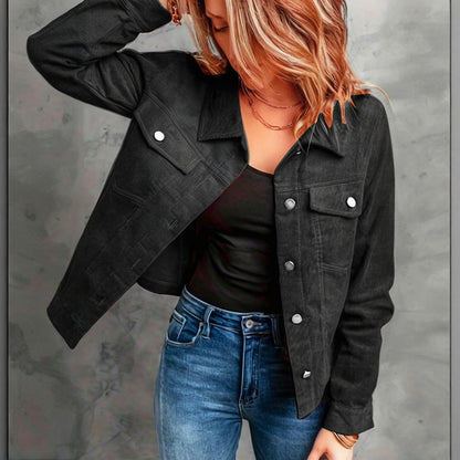 Chaqueta de pana abotonada para mujer – Ropa de abrigo informal ligera