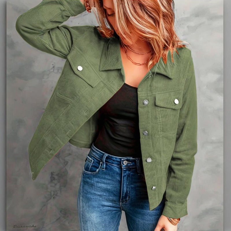Chaqueta de pana abotonada para mujer – Ropa de abrigo informal ligera