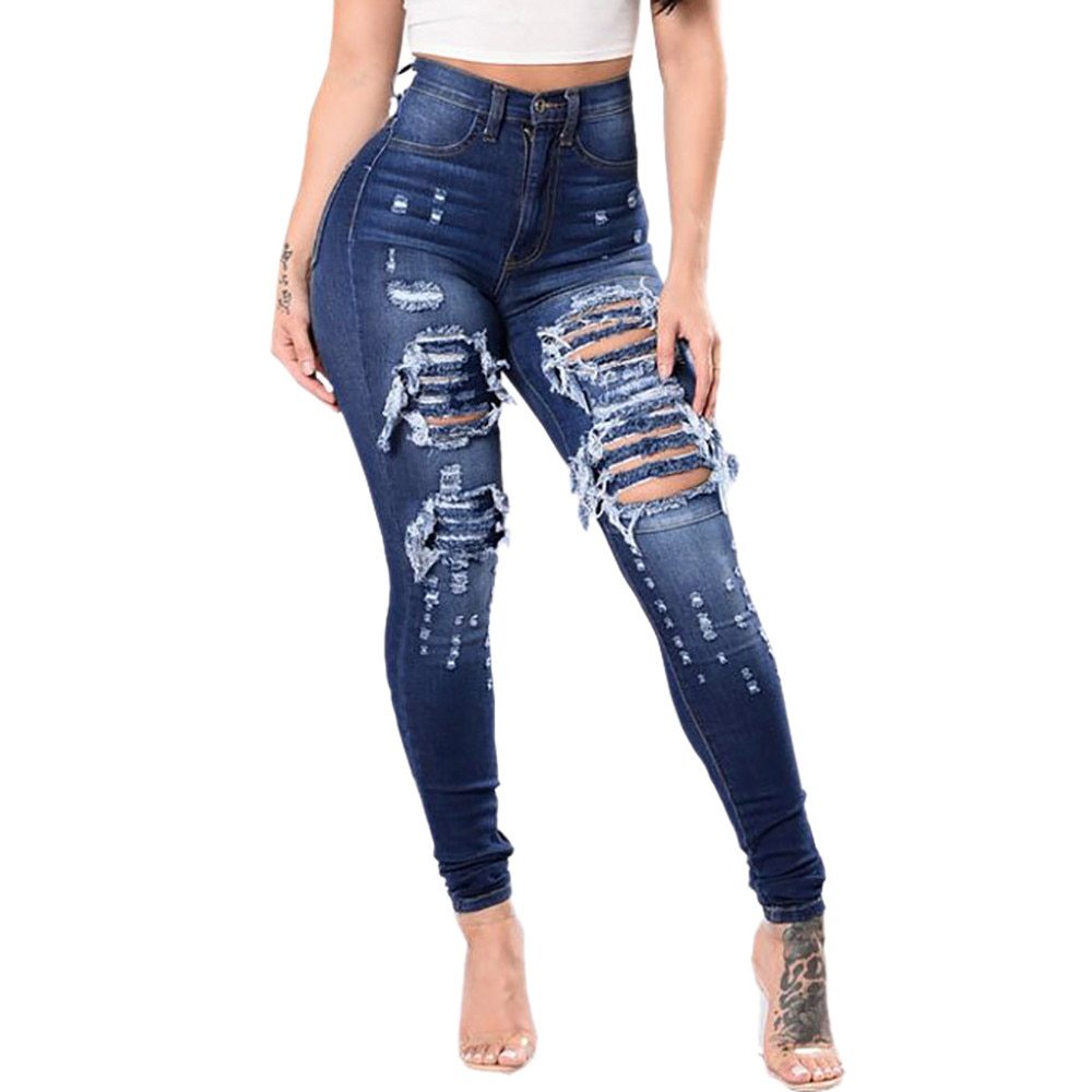 Loom & Soul™ Women’s Ripped Jeans – High-Waist Distressed Denim for Effortless Street Style