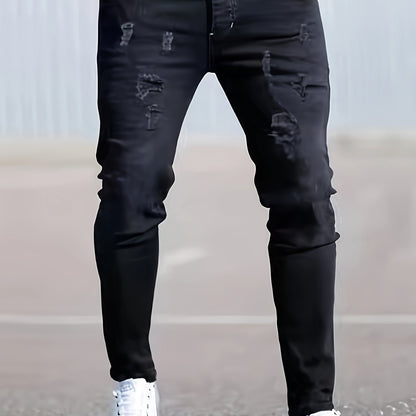 Men’s Black Distressed Skinny Jeans – Ripped Stretch Denim for All Seasons