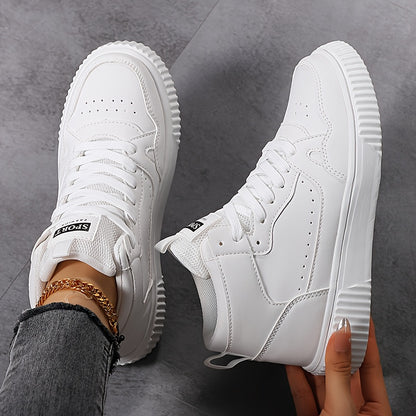 Women’s Mid-Top Patchwork Sneakers – Street Style Lace-Up
