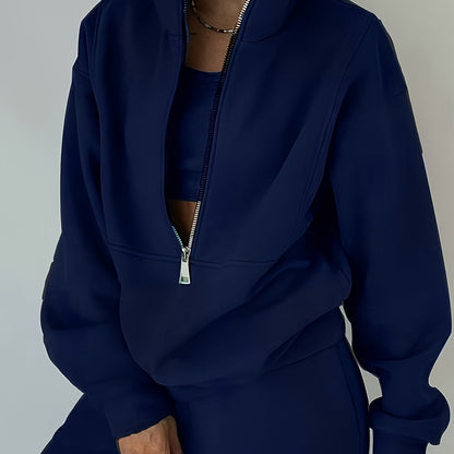 Plus Size Women’s Fleece Set – Zip-Up Hoodie & Pants Streetwear Outfit