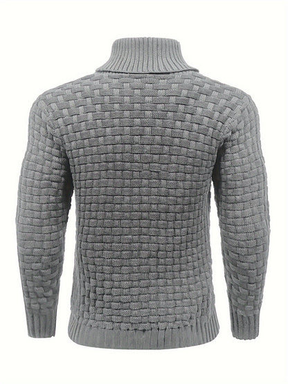 Men’s Waffle Knit Sweater – High Stretch Pullover with Lapel Collar