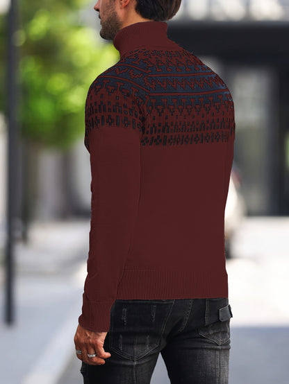 Suéter de cuello alto geométrico para hombre - Suéter informal de punto para otoño e invierno