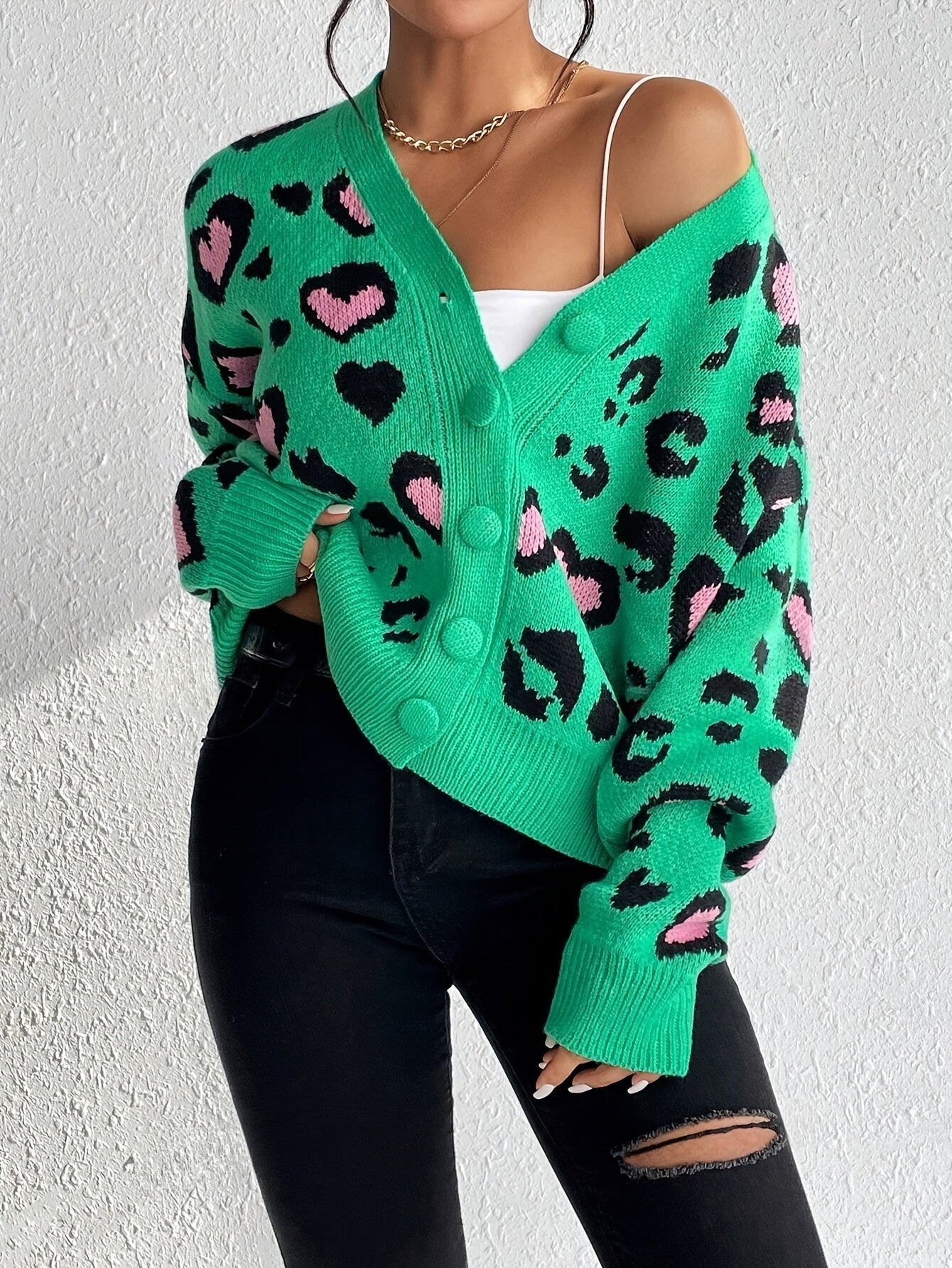 Suéter Jacquard de Leopardo – Tejido Informal Elegante para Mujer Primavera/Otoño
