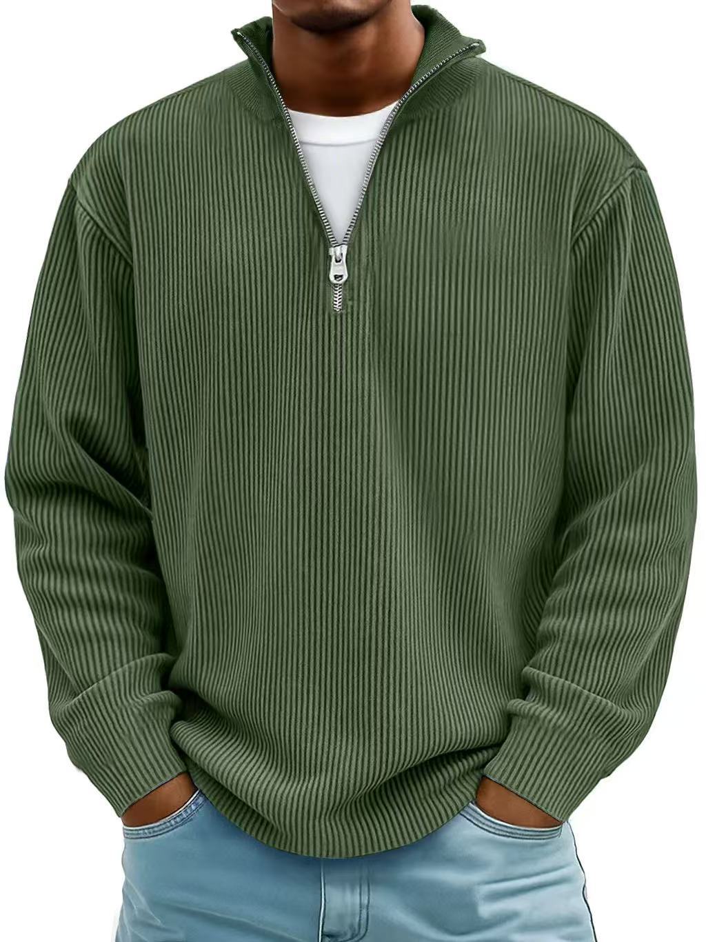 Men’s Corduroy Zip Stand Collar Sweatshirt – Casual Long Sleeve Top