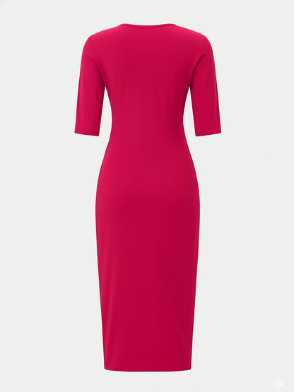 Boat Neck Bodycon Midi Dress – Elegant Slim Fit Short Sleeve Dress