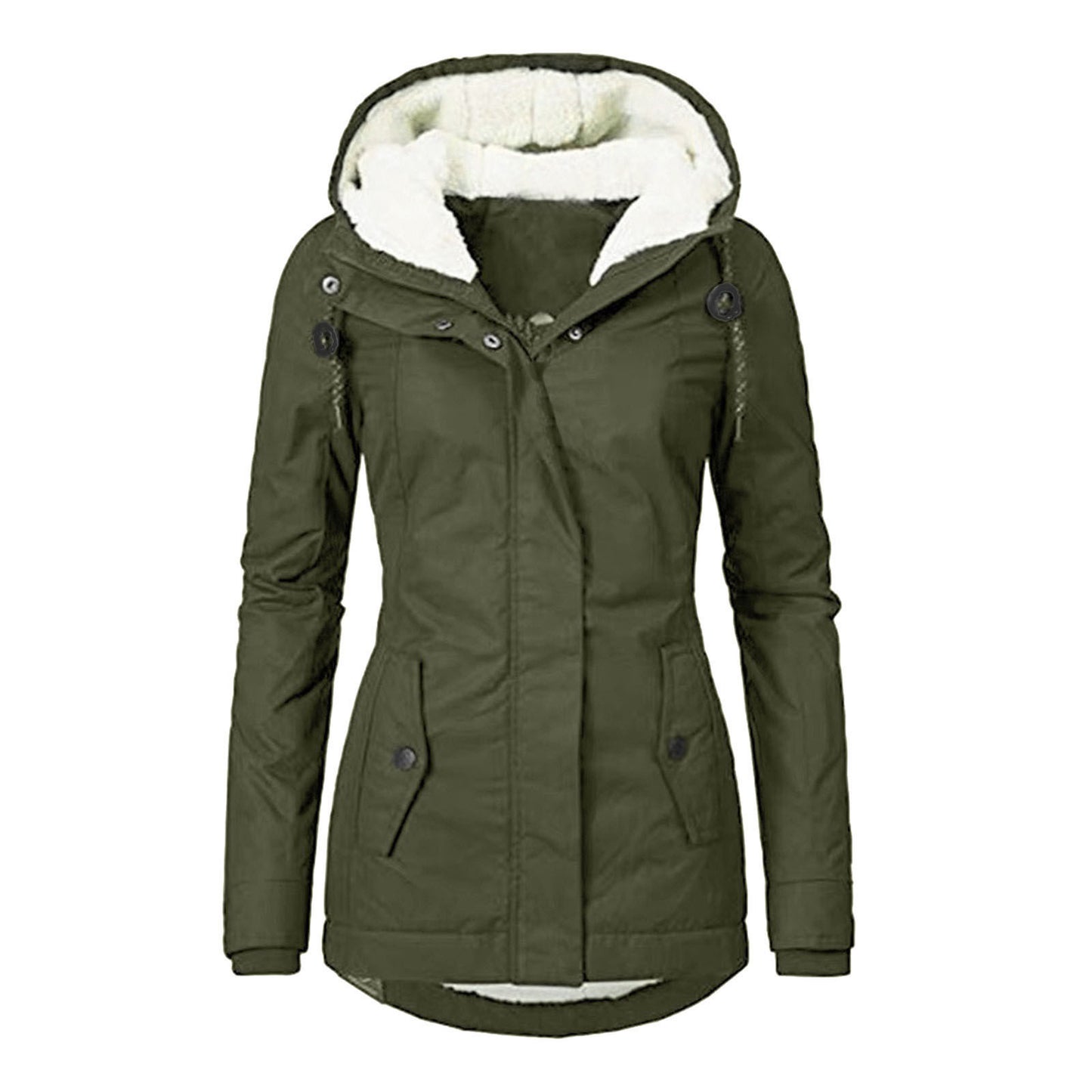 Loom & Soul™ Cozy Fleece Hooded Jacket – Women’s Warm Zip-Up Winter Coat with Pockets & Faux Fur Lining