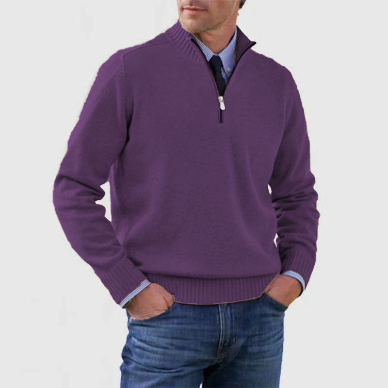 Loom & Soul™ Men’s Stand Collar Sweater – Slim-Fit Winter Knit Pullover with Zipper Neck