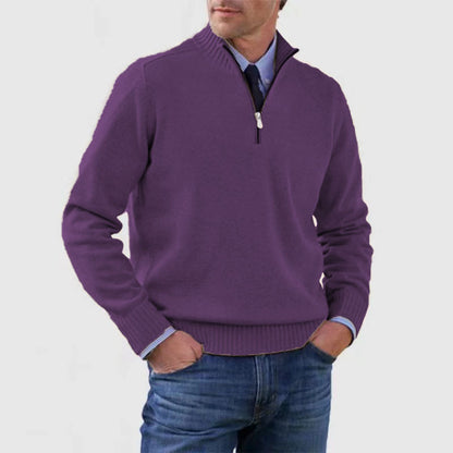Loom & Soul™ Men’s Stand Collar Sweater – Slim-Fit Winter Knit Pullover with Zipper Neck