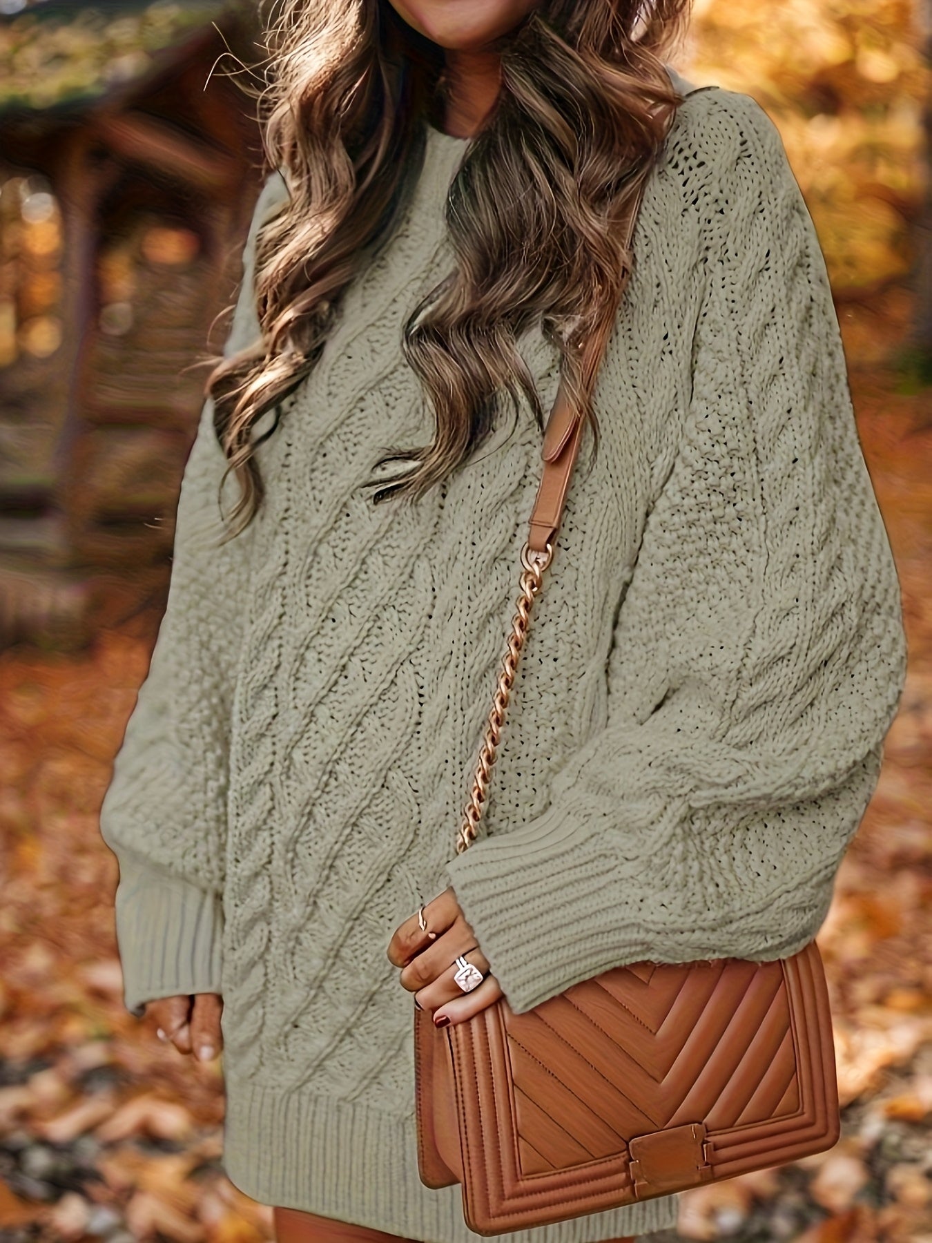 Women’s Vika Sweater – Loose Midi Knit Crewneck Pullover