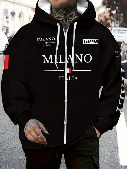 Loom & Soul Men’s Italian Stripe Zip Hoodie – Lightweight Fall Sweatshirt