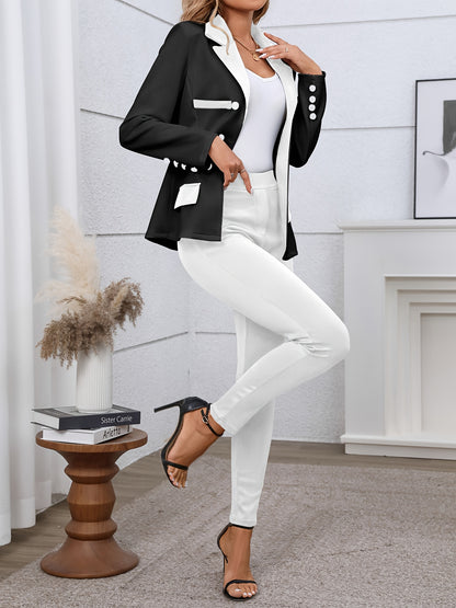 Elegante Traje de Moda con Parches para Mujer – Conjunto de Dos Piezas Primavera/Otoño