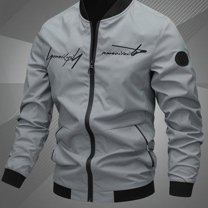 Men’s Letter Embroidered Bomber Jacket – Sporty Casual Streetwear