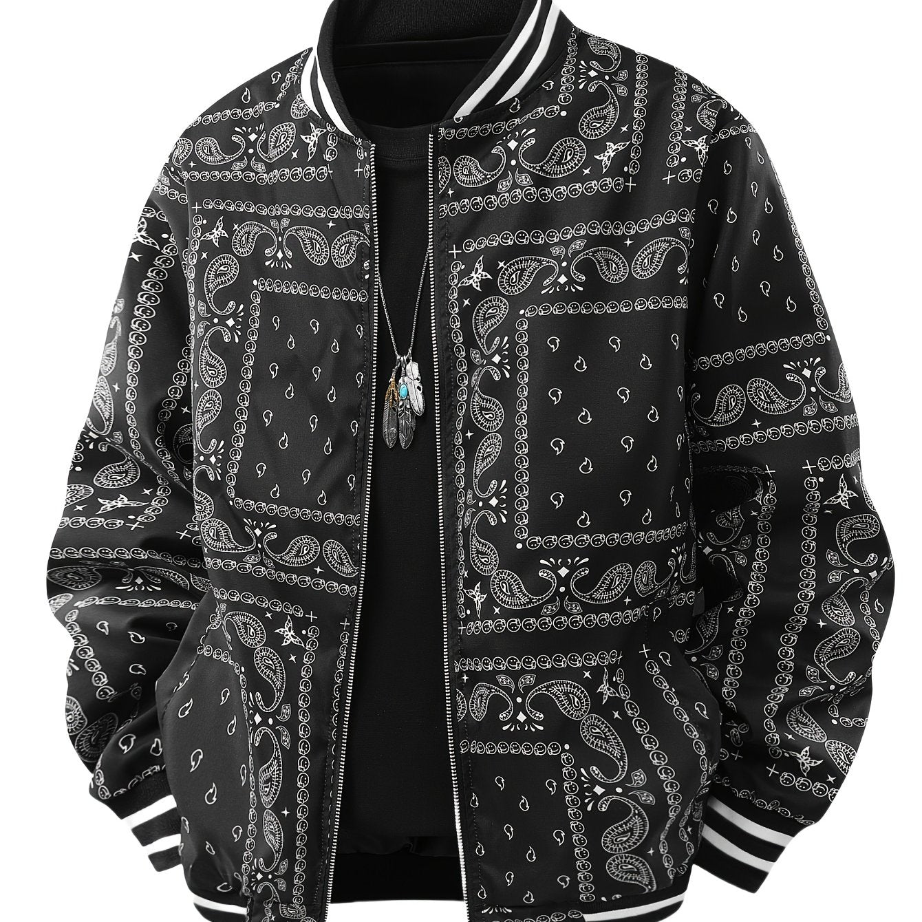 Men’s Paisley Bomber Jacket – Vintage Stand Collar Casual Outerwear