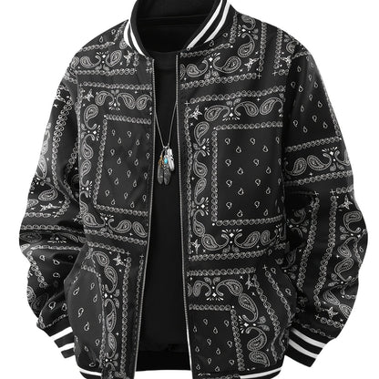 Men’s Paisley Bomber Jacket – Vintage Stand Collar Casual Outerwear