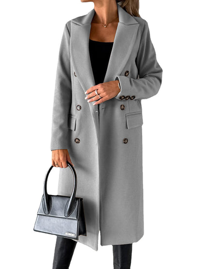 Loom & Soul™ Double-Breasted Lapel Coat – Women’s Slim Long Winter Jacket for Effortless Street Chic