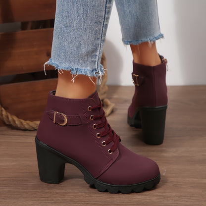 Botines de tacón alto para mujer - Tacón de bloque, elegantes, sin cordones