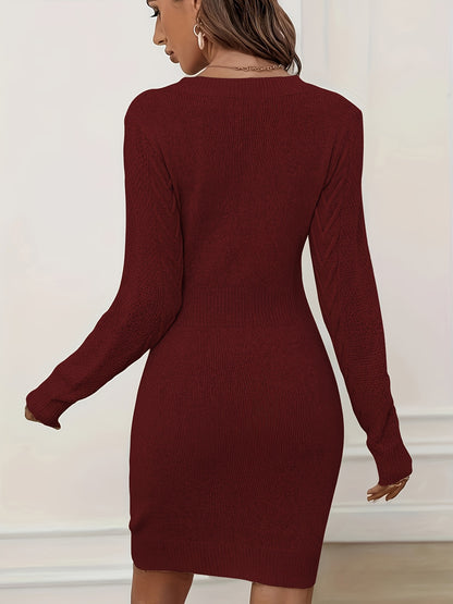 Robe moulante à manches longues avec taille cintrée – Robe pull élégante à col rond